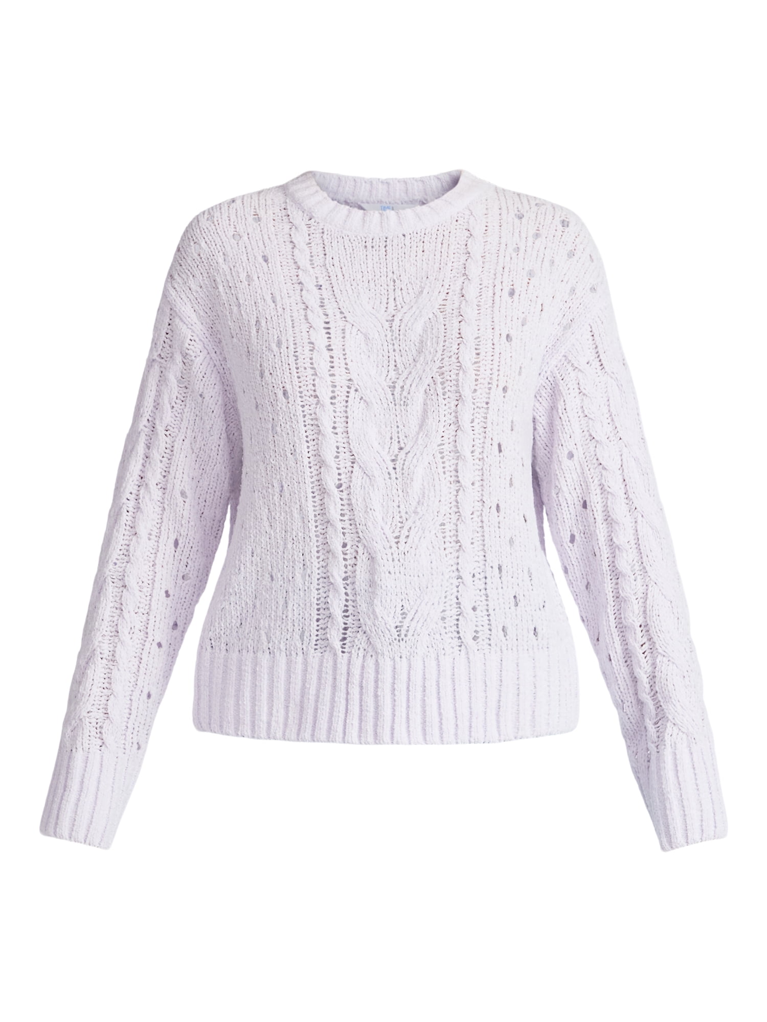 Time and Tru Women's Cable Knit Pullover Sweater with Long Sleeves, Midweight, Sizes XS-XXXL