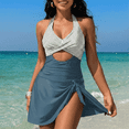 thumbnail image 7 of SOMER Women's One Piece Swimsuit Tummy Control Bathing Suits Push Up Swimdress Cutout V Neck Skirt Swimwear, 7 of 7