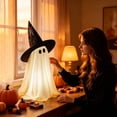 thumbnail image 4 of Halloween Wizard Ghost Light Up Decoration, Outdoor Spooky Stand Up Ghost with Witch Hat Warm Glowing Ornament, for Front Door Entrance Home Yard Garden Party Layout Display, 4 of 6