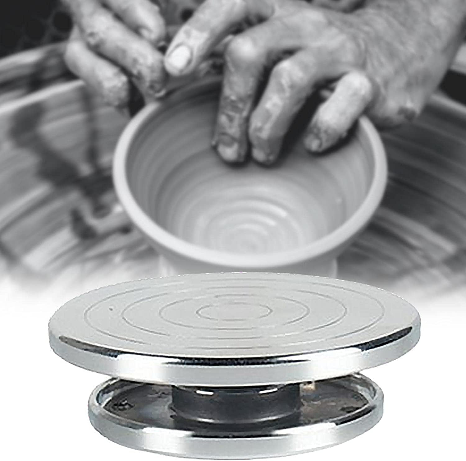 ABPETE Durable Wheel Turntable Pottery Clay Turn Table Banding Wheel Cake Decorating Revolving Ceramic Tool for Model Building, 11cm