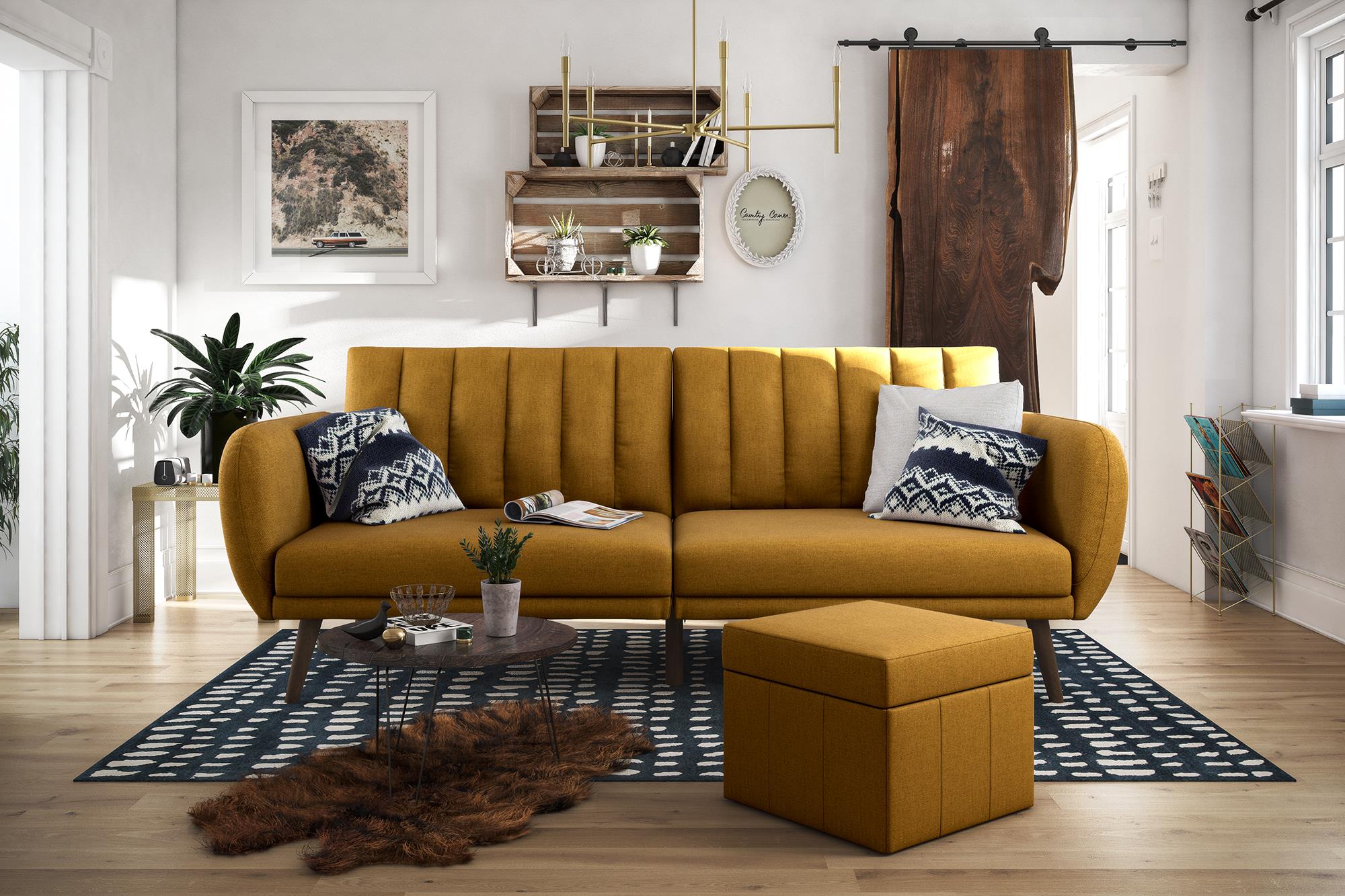 Novogratz Brittany Futon, Mustard Linen - image 3 of 28