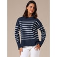 thumbnail image 4 of DARING DIVA Women's Striped Pullover Spring Crewneck Knit Sweater L Navy Blue, 4 of 6