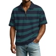 thumbnail image 3 of Mens Polo Shirts Casual Quarter-Zip Striped Beach Shirt Lightweight Short Sleeve T Shirt Classic Soft Lapel Collared Pullover OIOLOYJM Dark Green M, 3 of 9