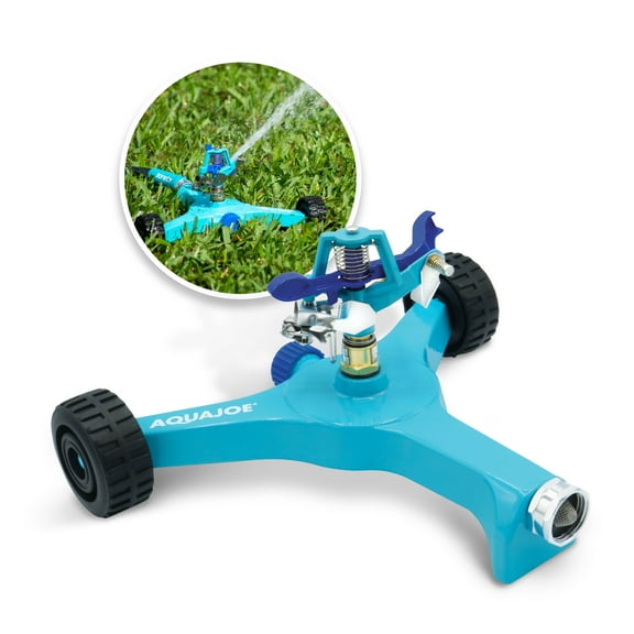 Aqua Joe Indestructible Zinc Impulse 360º Sprinkler, Customizable Coverage, Wheeled Base, 1,390 Sq. ft. Max Coverage