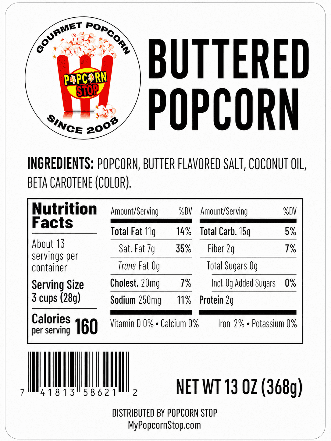 Large Movie Butter Popcorn | 42 Cups, 13 Oz or 2.6 Gallons