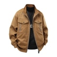 thumbnail image 2 of Men's Solid Color Zip Lapel Retro Workwear Jacket, Khaki, Size XXL, 2 of 5