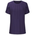 thumbnail image 6 of JURANMO Womens Casual Dressy Shirts Summer Petal Short Sleeve Tees Shirts Solid Color Round Neck Blouse Fashion Pleated Tunics Vacation Tops Purple XXL Women Sale Clothes, 6 of 9