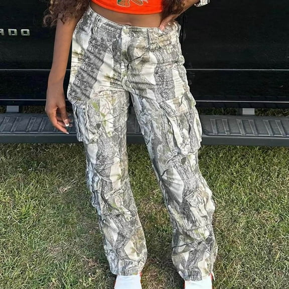 lulshou Womens Cargo Pants Mid Waist with Pocket Overalls Casual Pants Spring Summer Wide Leg Cargo Pants Business Work Pants