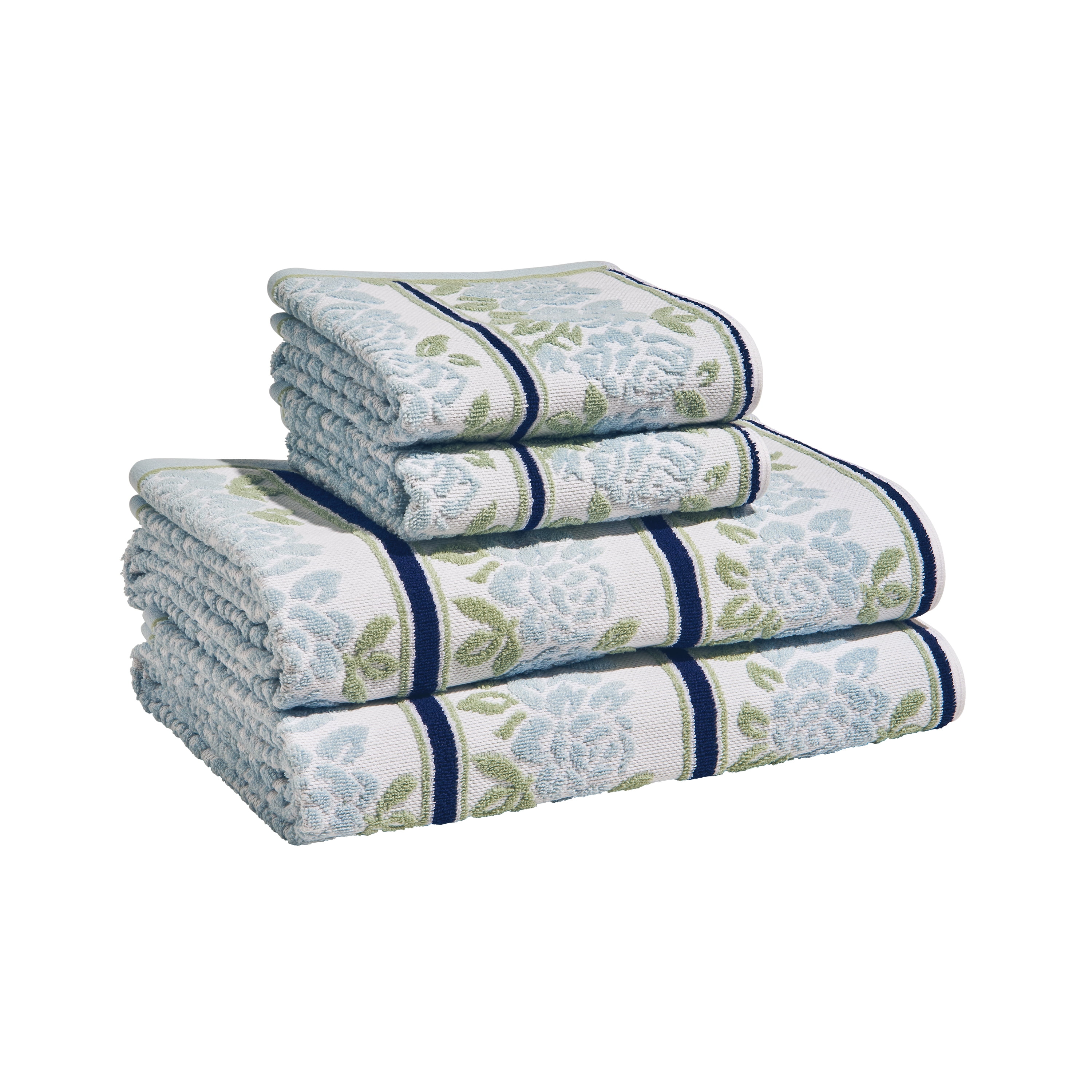 Beautiful by Drew Barrymore 4-Piece Wallpaper Bath Towel Set, Soft 100% Cotton, Hydrangea