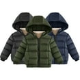 thumbnail image 3 of LYMAYTER Kids Boys Hooded Jacket Winter Solid Color Warm Outerwear Baby Long Sleeve Classic Cotton Coats for 1-5 Years, 3 of 7