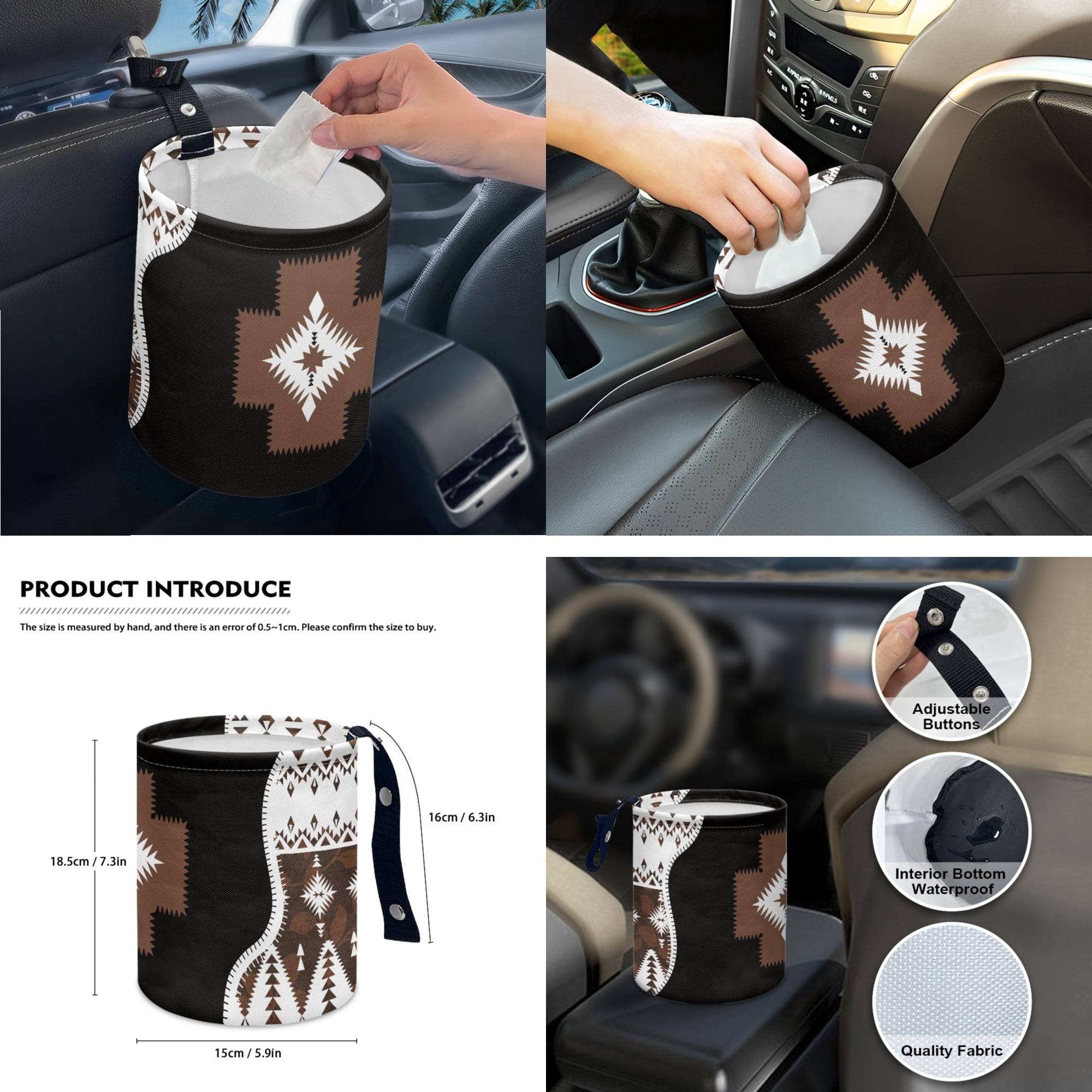 Yuyamidu Aztec Ethnic Gemoetric Car Seat Covers Set 14 Pcs Auto Seat Protector with Steering Wheel Cover Seat Belt Pads Garbage Bag Armrest Cover Handbrake Cover Set Rear View Mirror Cover Coasters