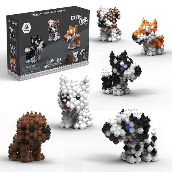 KADELE Cute Dog Building Animal Sets, Extremely Challenging STEM Building Blocks Decor for Adults Kids, Micro 3D Educational Toys for Boys Girls Ages 8 and Up, 6 Cute Dogs(568 Pieces)