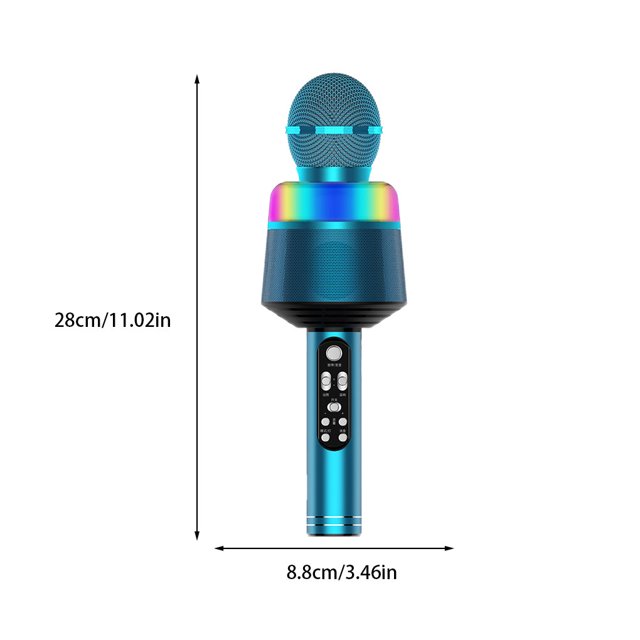 Wireless Microphone Dynamic Speaker Reverberation Cancelling Sensitive KTV Player Surround Rechargeable with LED Lights Mic Strong Compatibility Blue