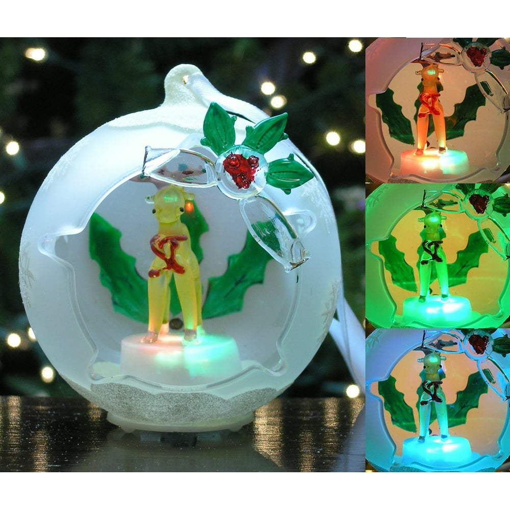 LED Reindeer and Holly Christmas Ball Ornament LED Light Up Globe