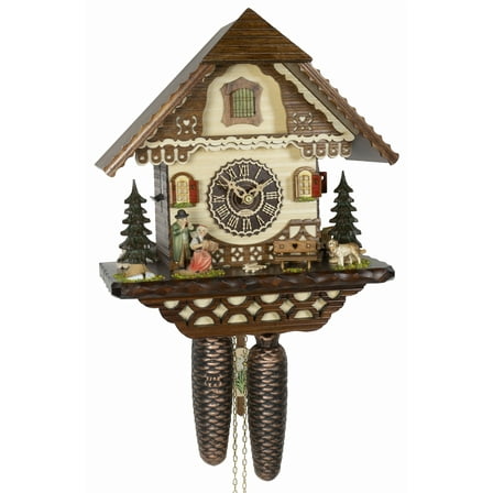 Cuckoo Clock Black Forest house, 8 day running time, walnut