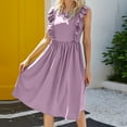 thumbnail image 4 of Wycnly Formal Dresses for Women Casual Ruffle Sleeve Smocked Swing Tank Midi Dresses Sleeveless Round Neck Solid 2025 Summer Knee-Length Dress Purple XL, 4 of 5