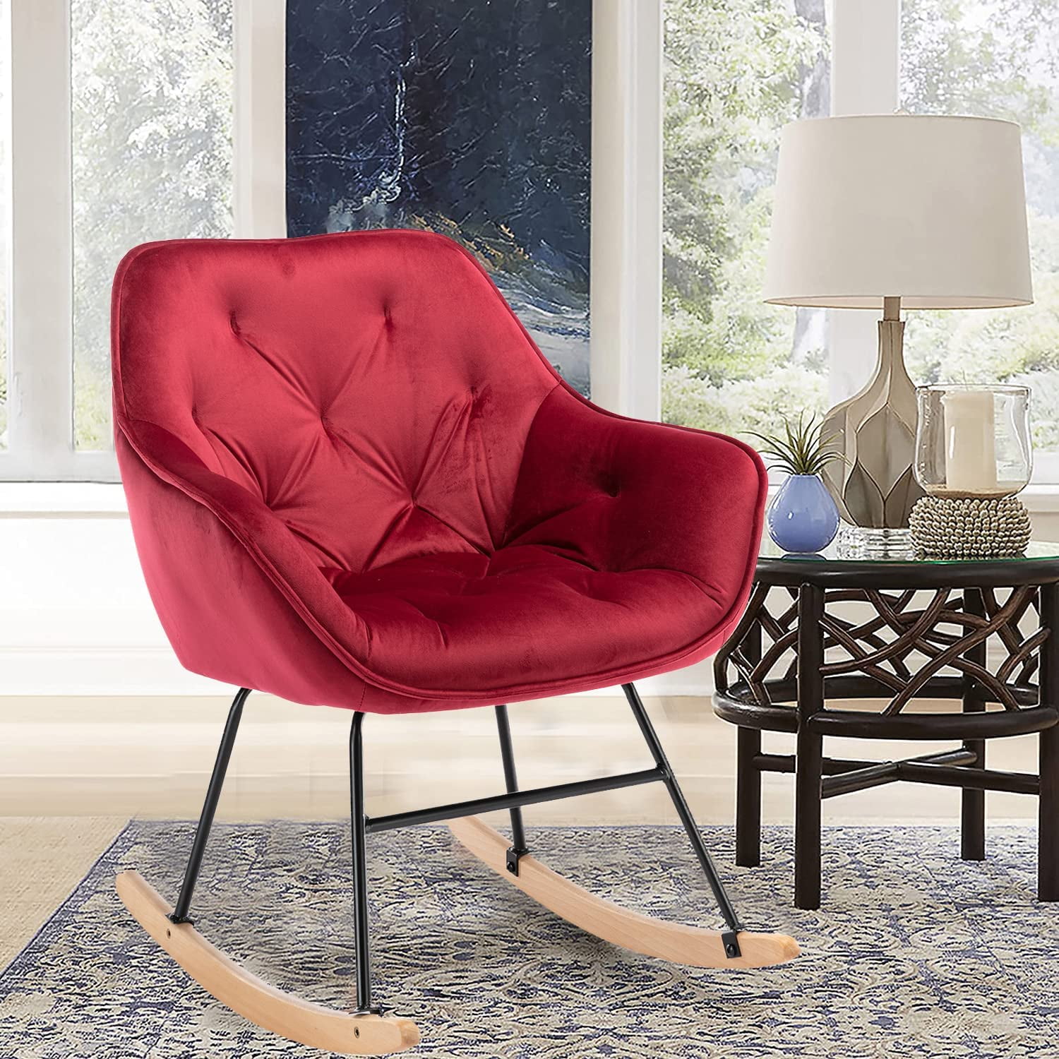 Modern Upholstered Velvet Rocking Chair, Accent Lounge Rocking Chair