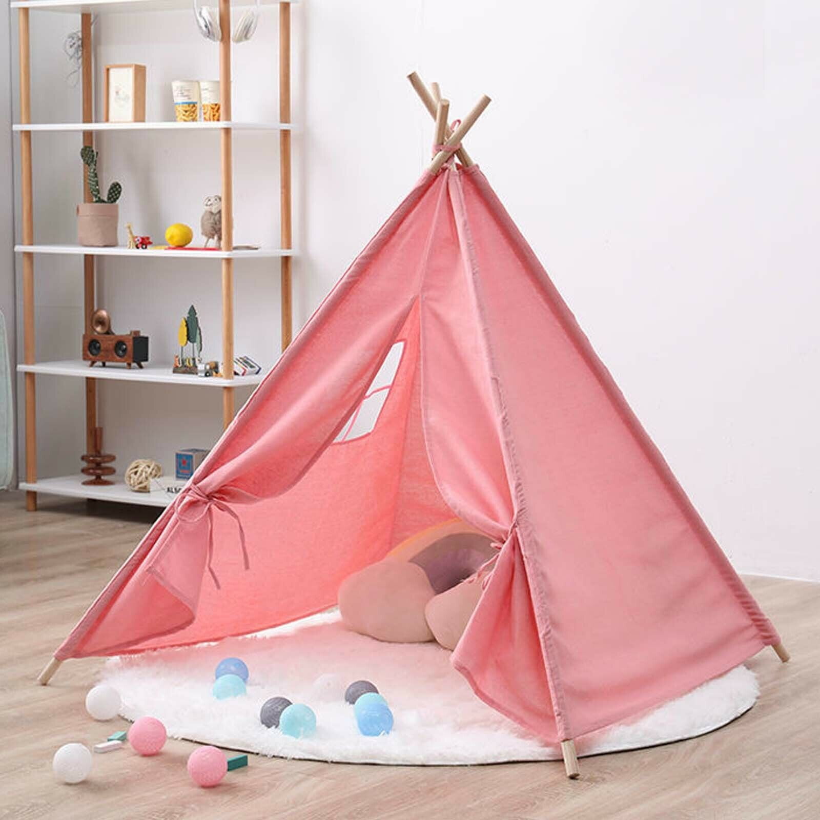 Large Teepee Tent Kids Cotton Canvas Pretend Play House Boy Girls