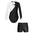 thumbnail image 2 of TiaoBug Kids Girls Figure Skating Performance Outfits Shiny Color Block Athletic Gymnastics Leotard Unitard And Shorts Set White&Black 14, 2 of 7