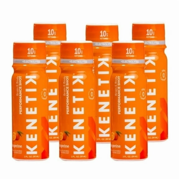 Kenetik Ketone Drink Shots, 10g Ketones for Daily Focus, Clarity, & Energy, Electrolytes for Performance & Hydration, Gluten Free, Sugar Free, Caffeine Free, Non GMO, Tangerine, 2 oz, 6 Pack