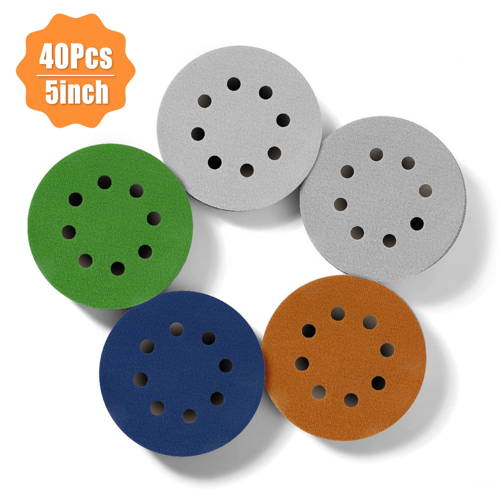40pcs Sandpaper Discs, TSV 8 Hole 5inch Sanding Discs Hook and Loop 3000/4000/5000/7000/10000 Grit, Wet and Dry Sandpaper for Random Orbital Sander Fit for Polishing Wood, Stone