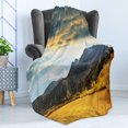 thumbnail image 4 of Woodland Soft Flannel Fleece Blanket, Autumn in Mountain Yellow Colored Grassland Sun Rays Clouds Cloudscape, Cozy Plush for Indoor and Outdoor Use, 60" x 80", Earth Yellow Bluegrey, by Ambesonne, 4 of 5