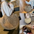 thumbnail image 2 of Clispeed Handmade Round Rattan Bag in Khaki, Bohemian Style Straw Circle Purse for Travel and Daily Use, 2 of 8