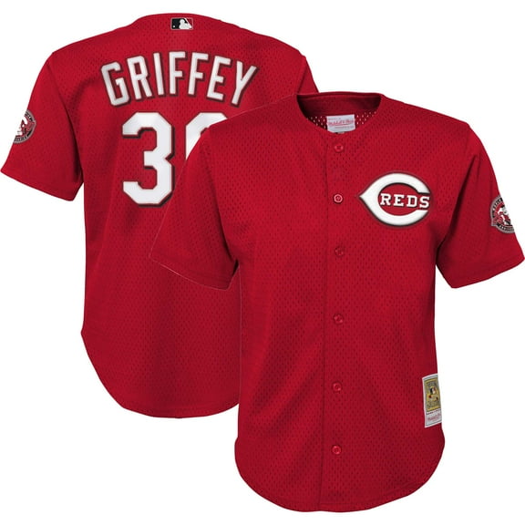 Youth Mitchell & Ness Ken Griffey Jr. Red Cincinnati Reds Cooperstown Collection-Mesh Batting Practice Jersey