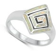 thumbnail image 4 of CHOOSE YOUR COLOR Aztec Mosaic Geometric Swirl Ring .925 Sterling Silver Band White CZ Female Size 7, 4 of 4