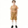 thumbnail image 1 of Childrens Performance Costume Short Sleeved Checkered Top Suspender Shorts Traditional Role-Playing Ethnic Costume Set, 1 of 5