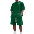 thumbnail image 2 of BRANROY Men's Summer Outfits Solid Crewneck Short Sleeve Tee with Drawstring Shorts Set Relaxed Fit Breathable Two Piece Loungewear,Dark Green 3XL, 2 of 5