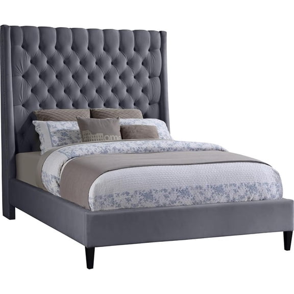 Meridian Furniture Fritz Gray Velvet King Bed