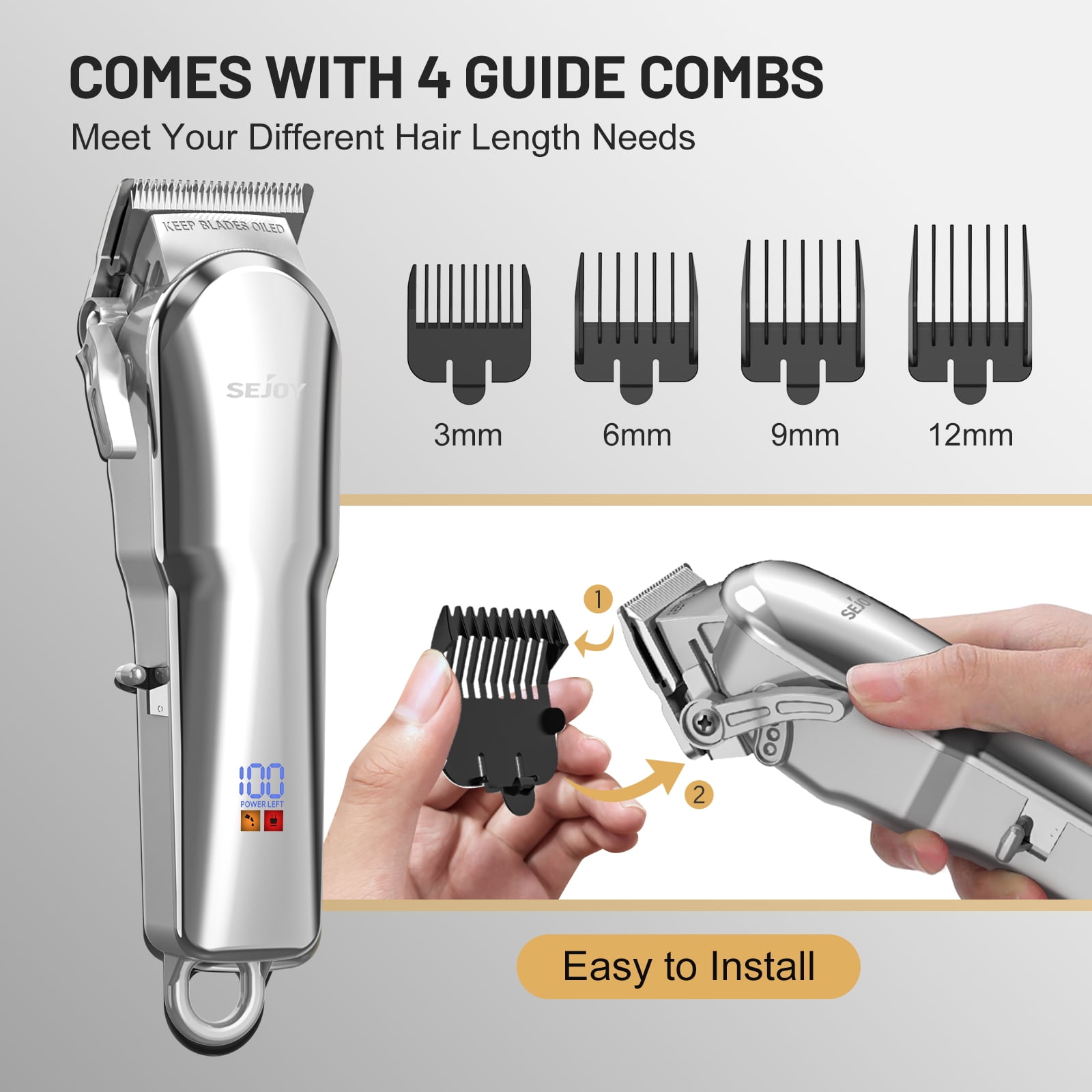 Sejoy Hair Clippers for Men, Professional Hair Trimmer, Cordless Barber Hair Grooming Kit, Beard Trimmer,Rechargeable Home Haircut for Women & Children LED Display USB Rechargeable,Gold