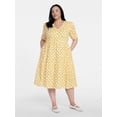 thumbnail image 2 of Time and Tru Women's Cotton Tiered Midi Dress with Elbow Length Sleeves, Sizes XS-XXXL, 2 of 5