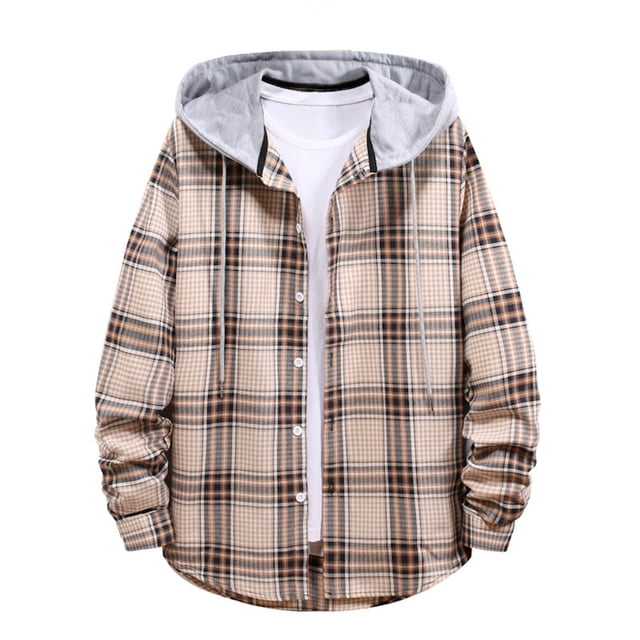 LIaqionyy Mens Plaid Shirts Jacket Button down Shirt Soft Hoodie Shacket Casual Fall Tops with Pockets