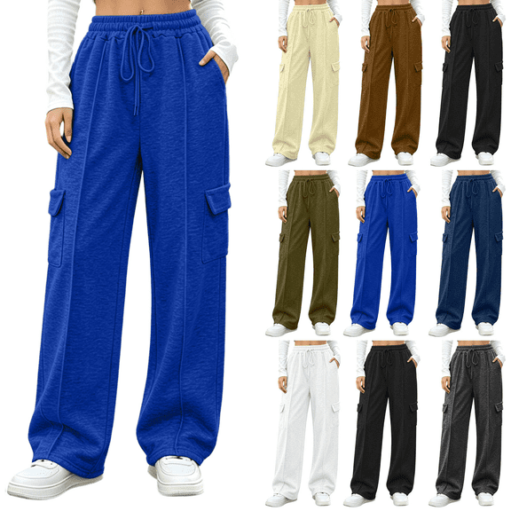 Cargo Sweatpants for Women Waisted Drawstring Waist Wide Leg Joggers Fall Fashion Casual Loose Pants with Pockets