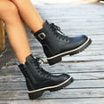 thumbnail image 4 of Dasayo Motorcycle Womens Boots Chunky Ankle Black Side Zip Lace up Faux Leather Hiking Booties Women Shoes 39, 4 of 9