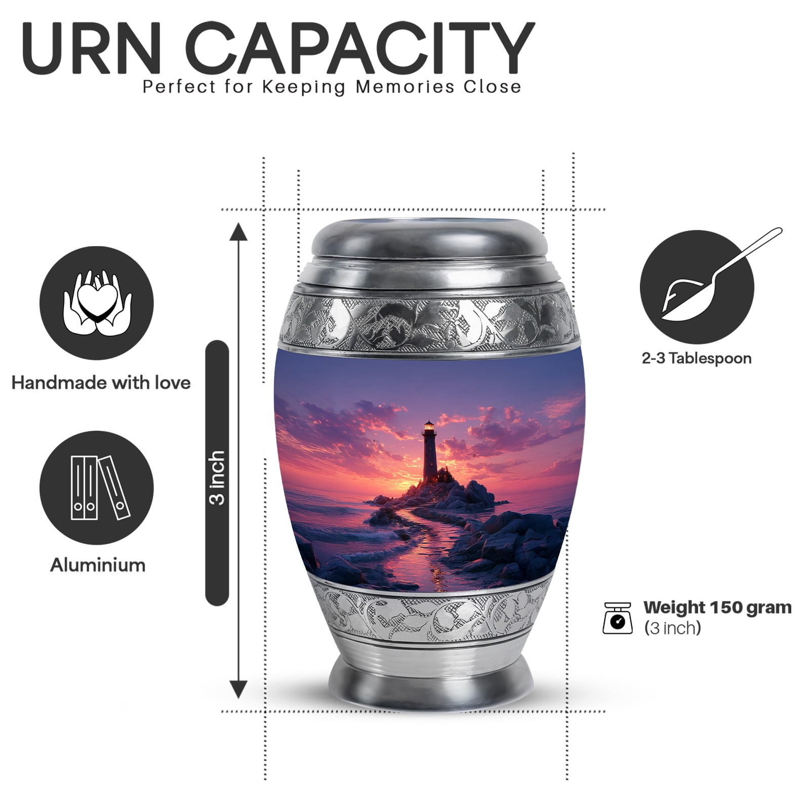 Yatskia Guiding Lighthouse Decorative Large Funeral Urns for Human Ashes Adult Male and Female, Little Keepsake Urn for Ashes Adult Dad, (Monar 10 Inch and 3 Inch)