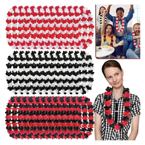 30 Pcs Racing Party Flower Leis Black White Red Mixed Color Silk Tropical Flower Necklace Hawaii Luau Theme Movie Night Party Favors Supplies for Holiday Race Car Parties Beach Birthday Decorations