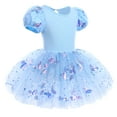 thumbnail image 2 of IBTOM CASTLE Girls Ballet Leotards Dance Wear Butterfly Shiny Sequins Dance Tutu Dress Puff Sleeve Keyhole Back Ballerina Costume 7-8 Years Blue, 2 of 8