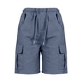 thumbnail image 4 of Women's Cargo Shorts Cotton Linen Slit Pocket Loose Fashion Casual Linen Shorts for Women Navy Xl, 4 of 6