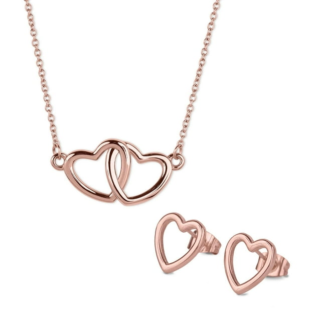 Juego de Joyería para Mujer Corazón LuckyLy, Set de Collar y Aretes Acero Inoxidable Baño Oro Rosa 14k, Oro 14k o Plata, Modelo Elsie Oro Rosa rosa Unitalla