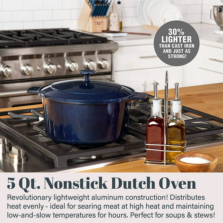 Granitestone Dutch Oven, 5 Quart Ultra Nonstick Enameled Lightweight  Aluminum Dutch Oven Pot with Lid, Round 5 Qt. Stock Pot, Dishwasher & Oven  Safe, Induction Capable, 100% PFOA Free, Cobalt Blue 
