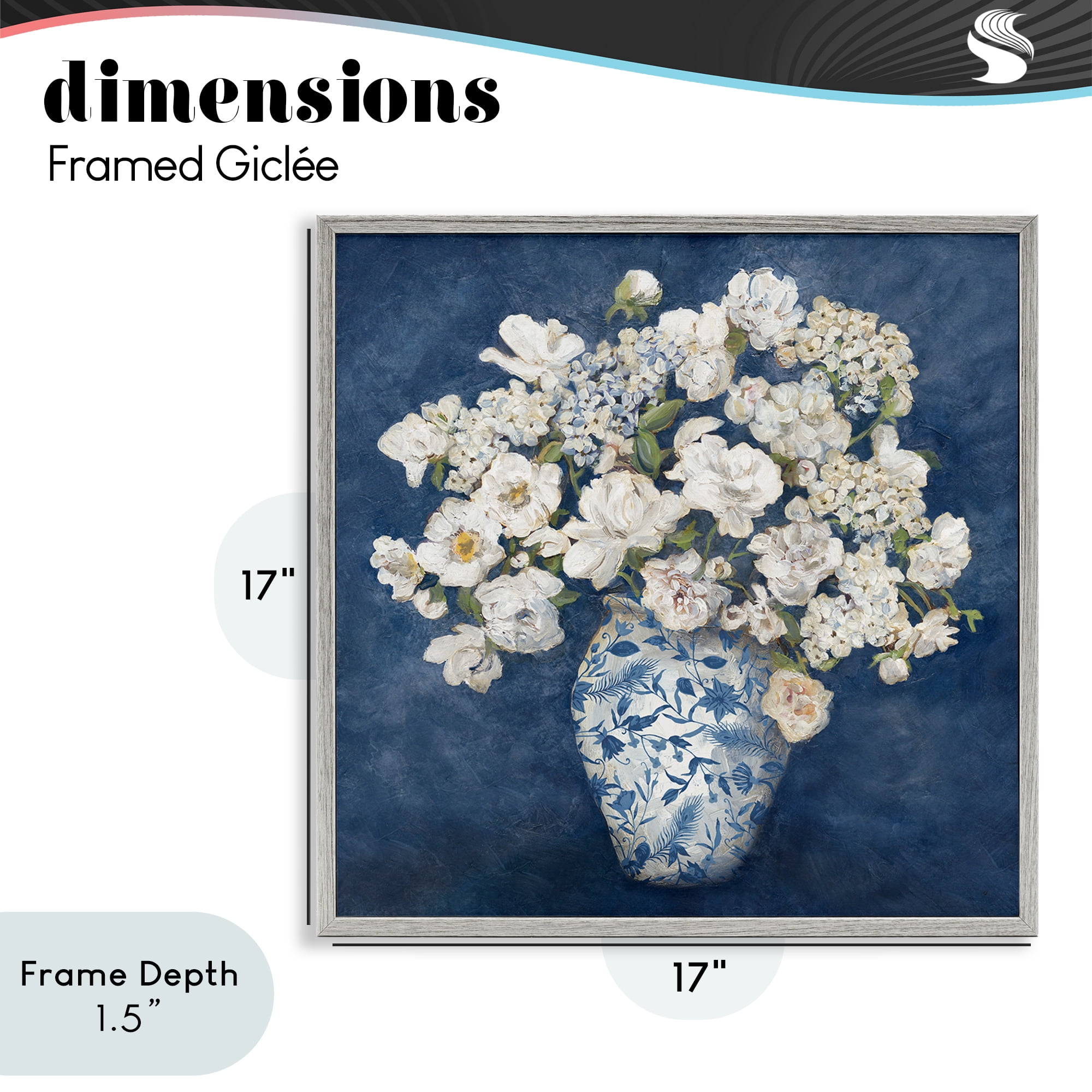 Stupell Industries Classic Blue Chinoiserie Vase Gray Framed Giclee Art, design by Charlene Olson