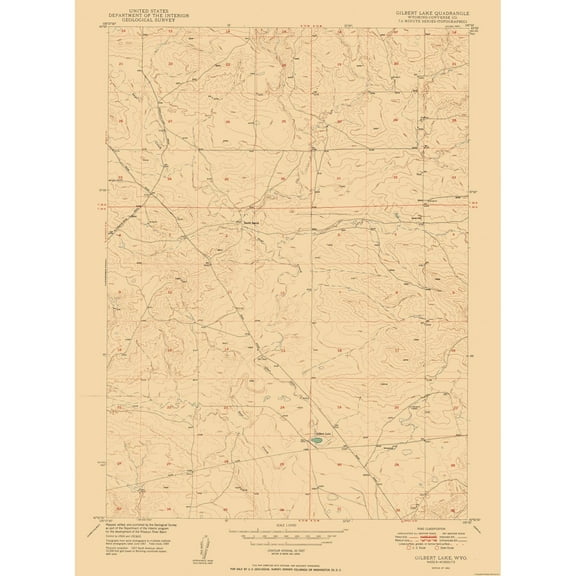 Topographical Map - Gilbert Lake Wyoming Quad - USGS 1950 - 23 x 31.09 - Vintage Wall Art