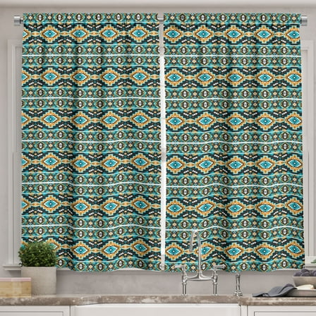 Ambesonne Ethnic Kitchen Curtains, Indigenous Motifs, 55"x36", Multicolor