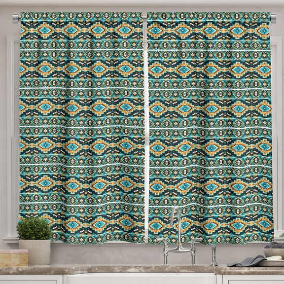 Ambesonne Ethnic Kitchen Curtains, Indigenous Motifs, 55"x36", Multicolor
