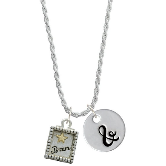 Delight Jewelry Two-tone Shadow Box ''Dream'' with Star Silvertone Script Initial Disc - & - Charm Necklace, 20"+3"