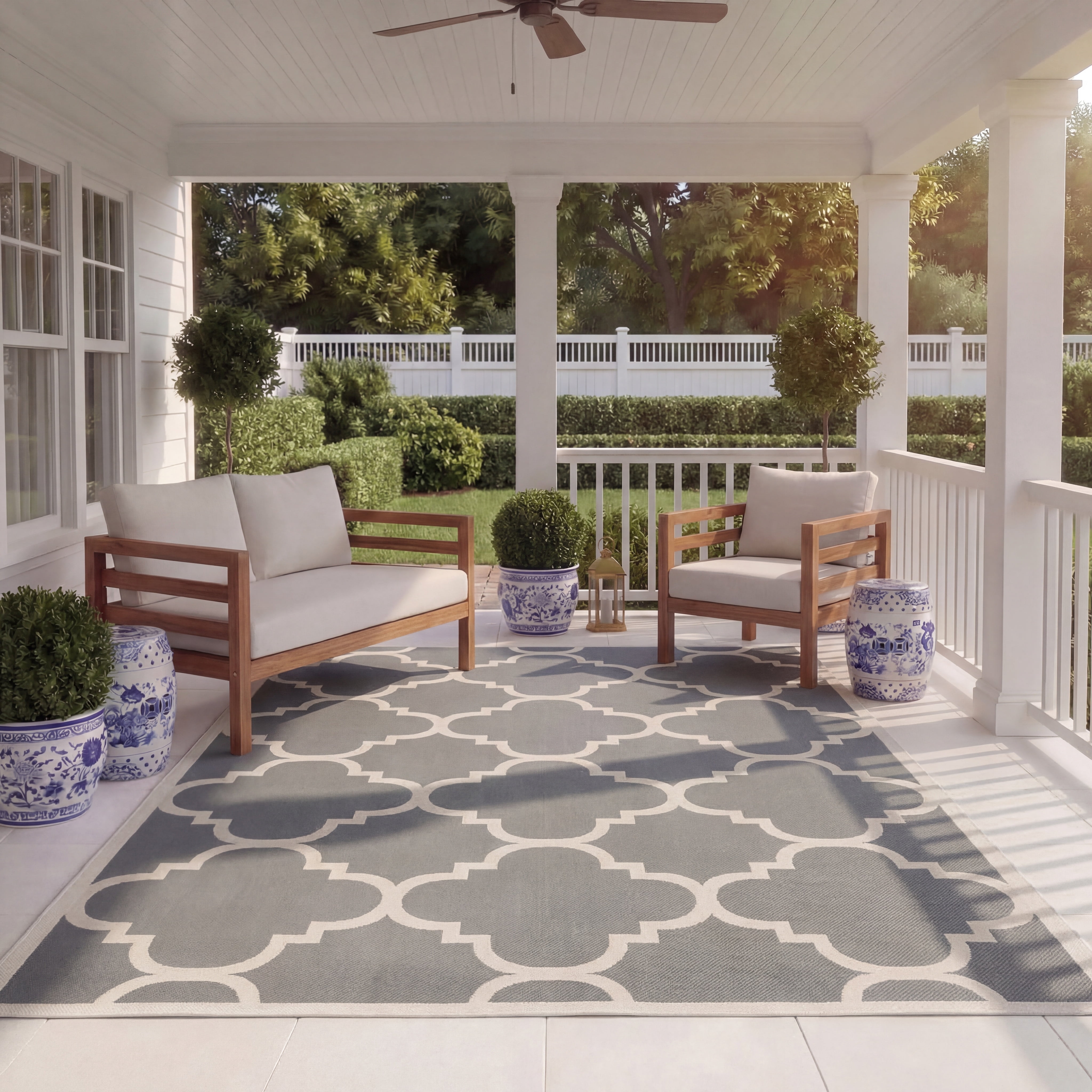 Safavieh Courtyard Becky Geometric Indoor/Outdoor Area Rug, Gray/Beige, 5'3" x 5'3" Square