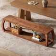 thumbnail image 5 of 2-Tier Solid Wood Dining Bench, 59" Long Farmhouse Entryway Bench with Open Shelves, Rustic Storage Wooden Seating for Kitchen, Entry, Living Room, Bedroom, Hallway (Rustic Brown)$$Furniture, 5 of 9